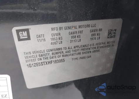 2017 Chevrolet Malibu 1Lt from USA, damaged, VIN 1G1ZE5STXHF183065